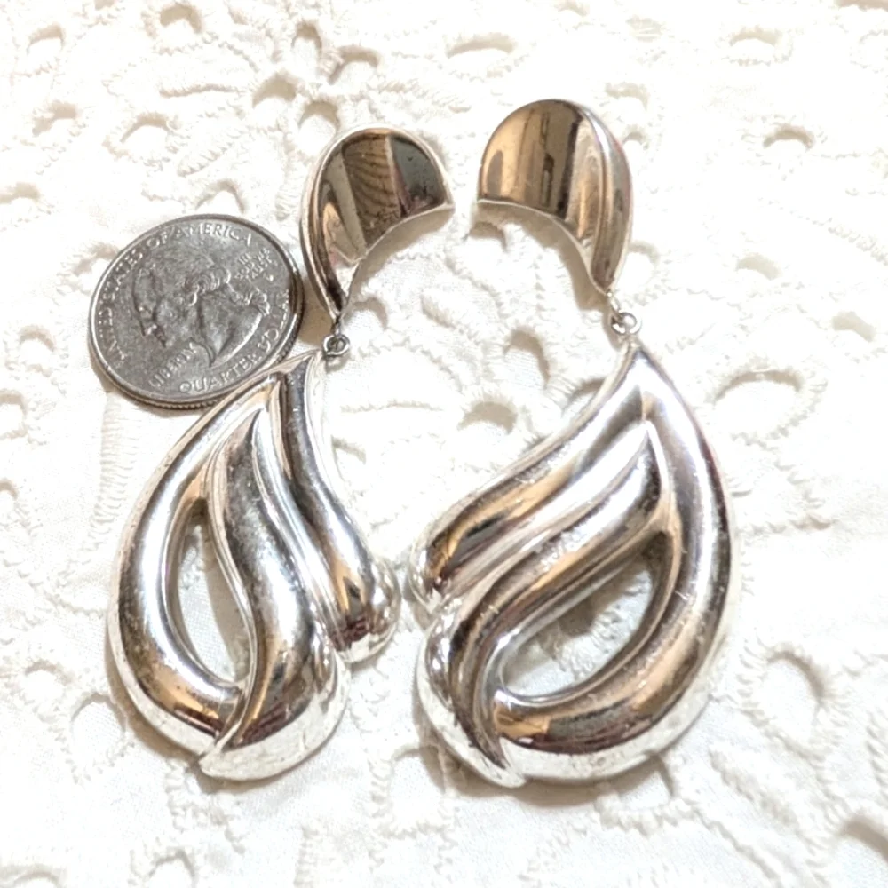 DIOR Sterling Silver LONG Dangling Vintage Pierced Earrings - Picture 5 of 5
